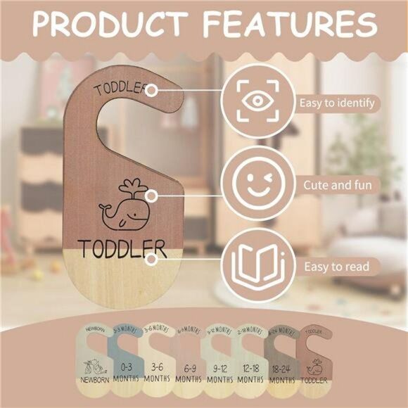 Baby closet dividers wooden size labels nursery clothes organizer newborn toddle - Picture 4 of 8
